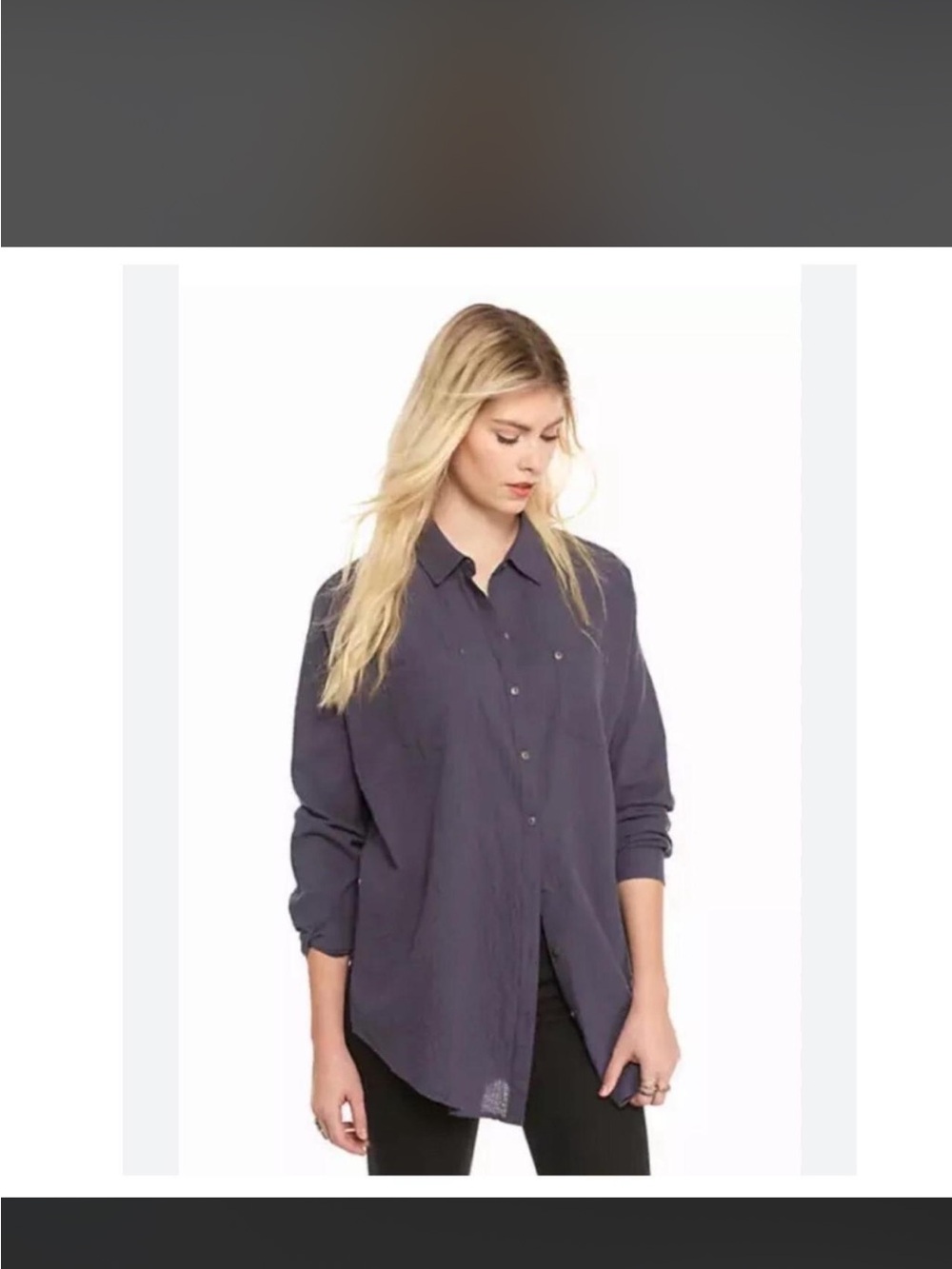 Free People Oversized Gauzy Button-Up Shirt in Blue Gray